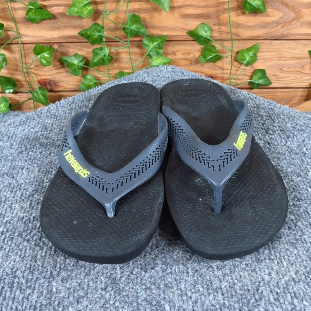 Havaianas‎ Men Flip Flop Sandals Size 8 Casual Beach Pool Black Grey Rubber